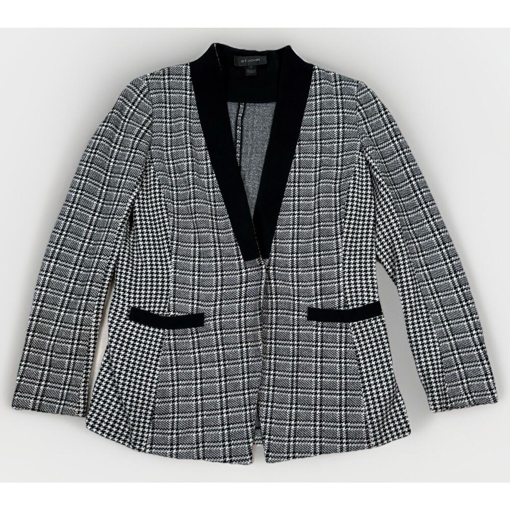 St. John Collection Houndstooth Blazer Jacket Womens Size 10 Black White